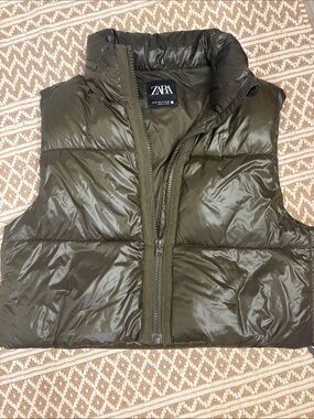 Zara Shiny Olive Quilted Puffer Vest